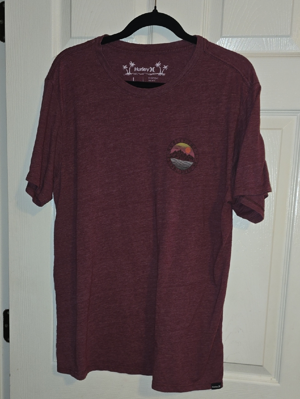 Hurley Maroon Short Sleeve Tee with Sunset Emblem